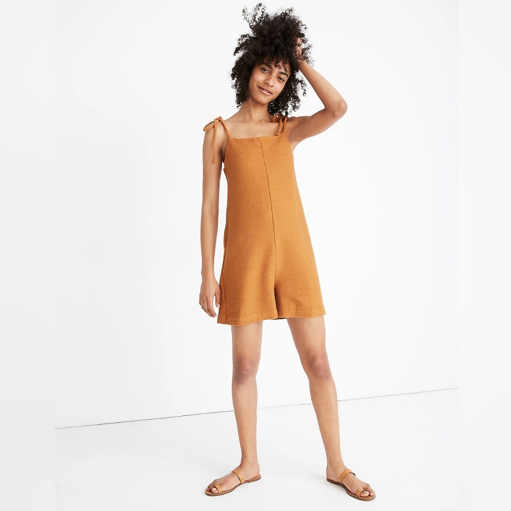 Texture & Thread Tie-Strap Romper (Camel)